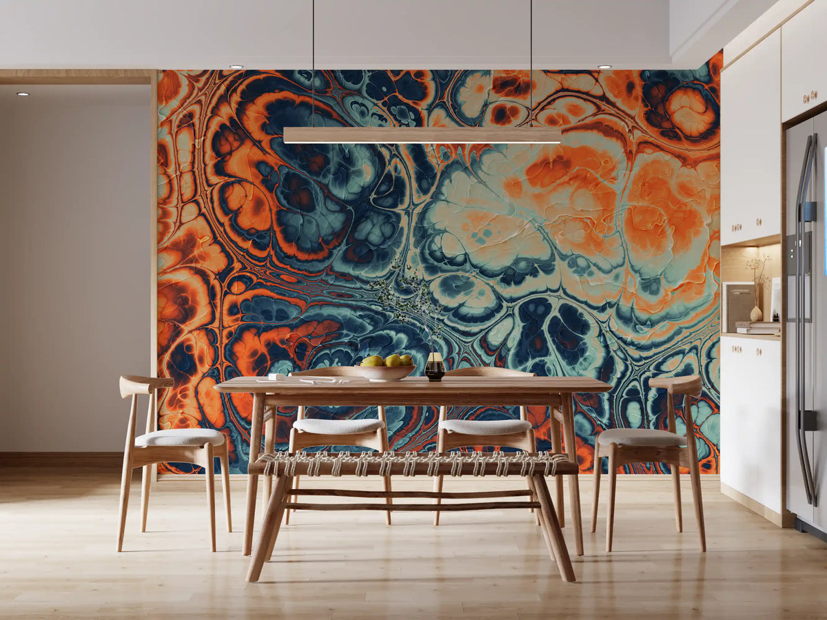 Ocean Fire Abstract Fluid Marble Pattern