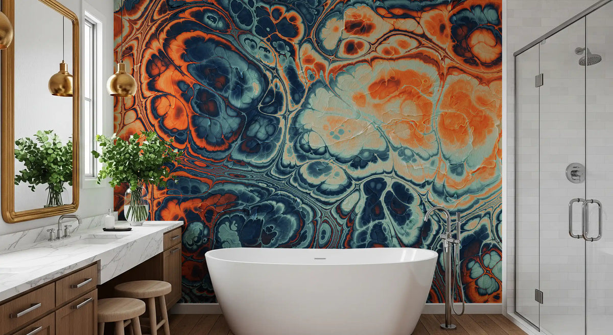 Ocean Fire Abstract Fluid Marble Pattern