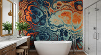 Ocean Fire Abstract Fluid Marble Pattern