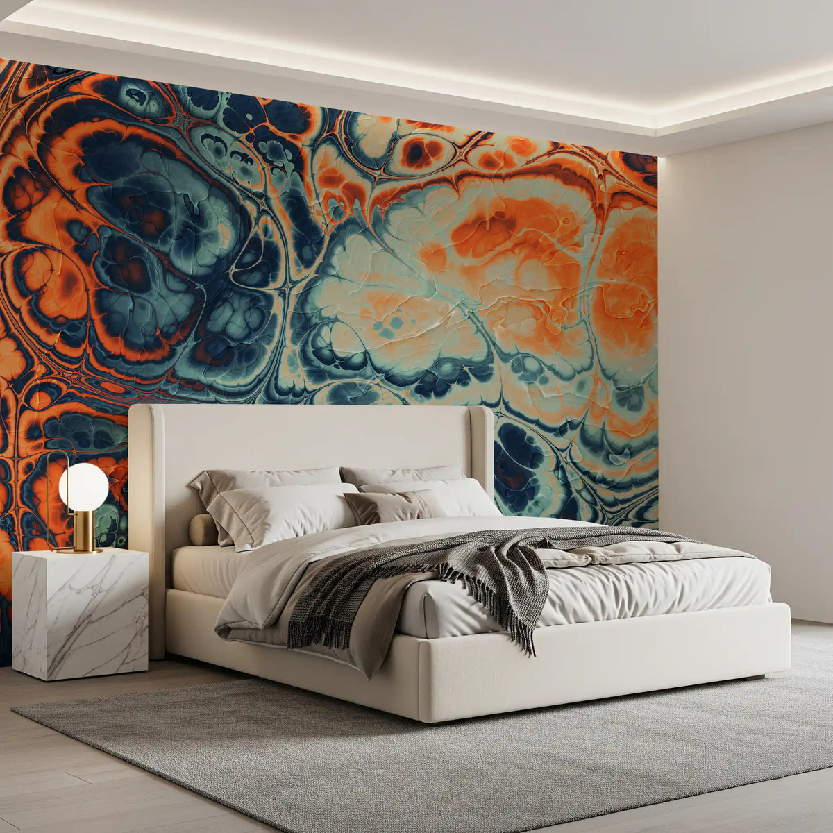 Ocean Fire Abstract Fluid Marble Pattern
