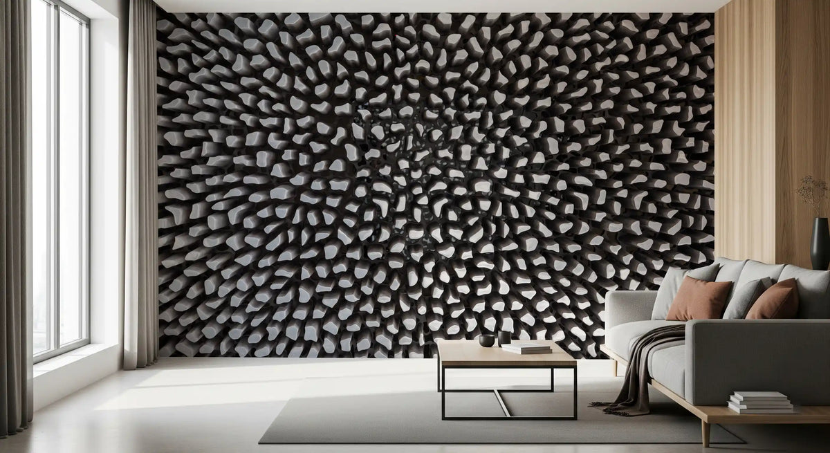 Sculptural Grey Depth Pattern Wall Mural