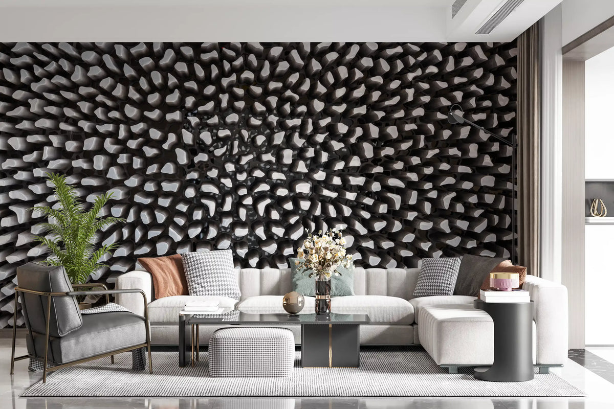 Sculptural Grey Depth Pattern Wall Mural