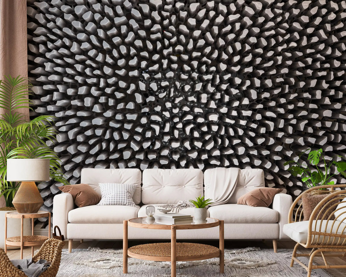 Sculptural Grey Depth Pattern Wall Mural