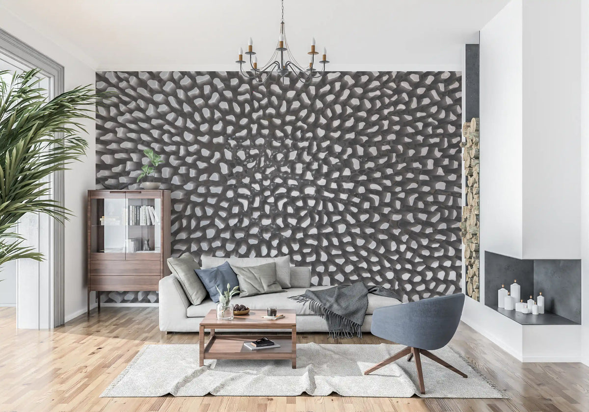 Sculptural Grey Depth Pattern Wall Mural
