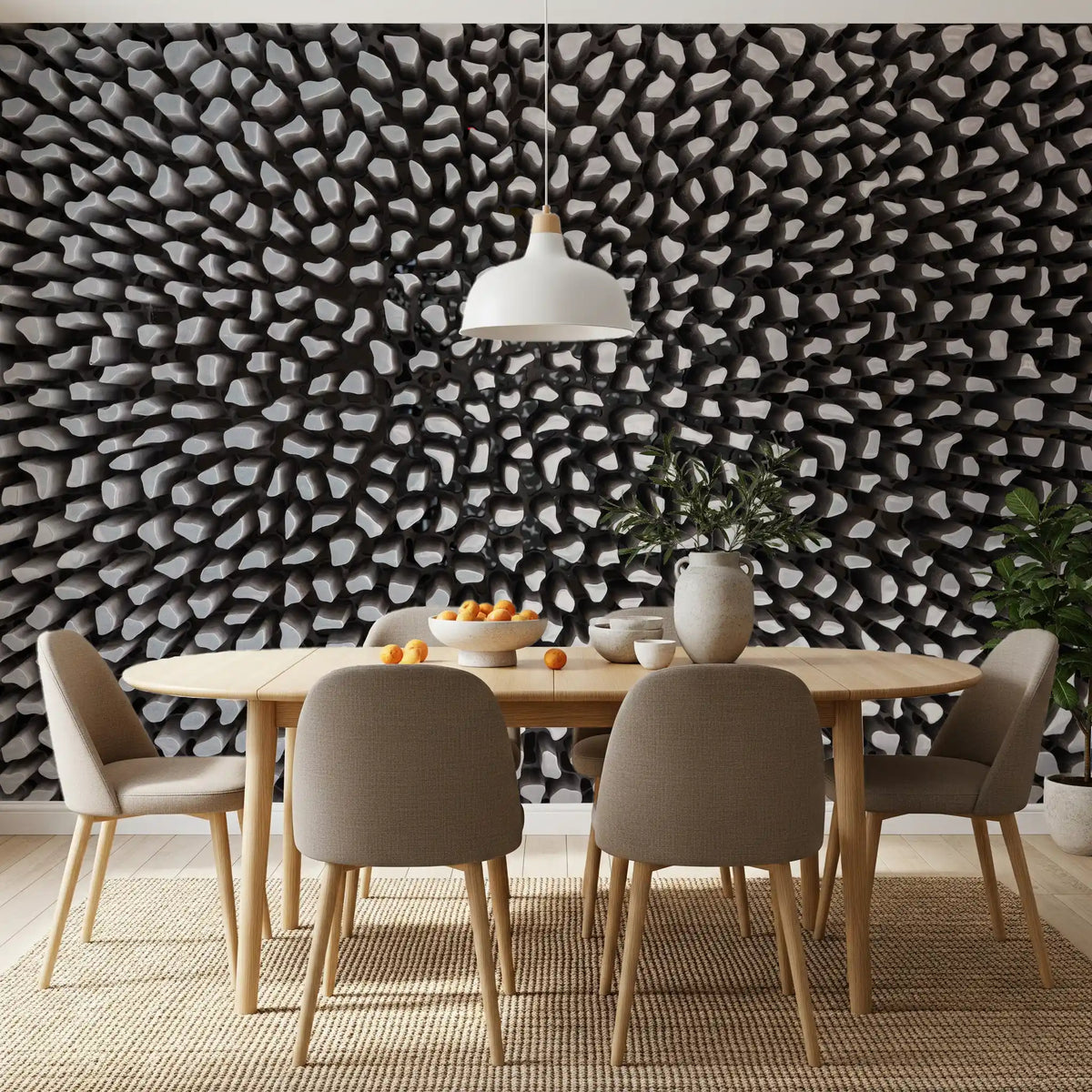 Sculptural Grey Depth Pattern Wall Mural