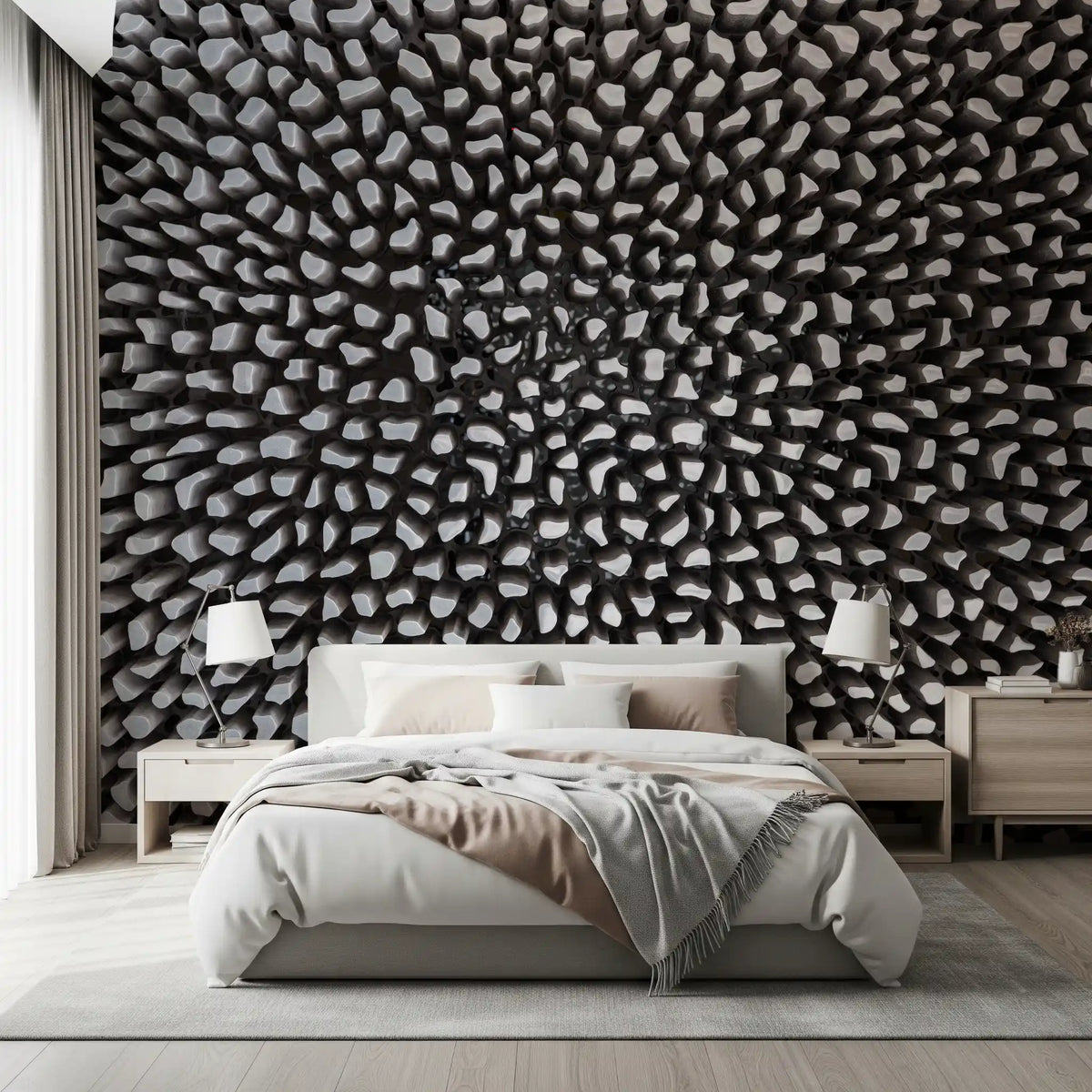 Sculptural Grey Depth Pattern Wall Mural