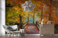 Misty Woodland Bridge Walkway Wall Mural