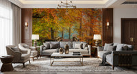 Misty Woodland Bridge Walkway Wall Mural