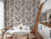 Mushroom - Autumnal Toile de jouy - Sepia Wallpaper⁠