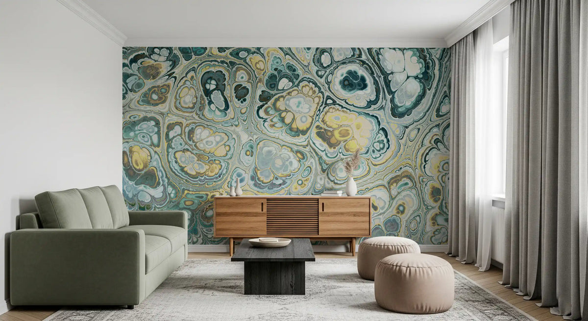 Turquoise Gold Abstract Fluid Marble Pattern