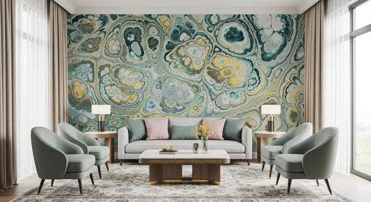 Turquoise Gold Abstract Fluid Marble Pattern