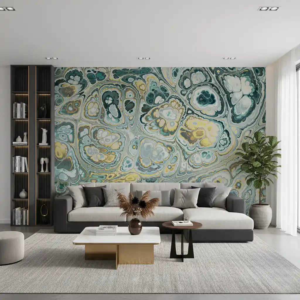 Turquoise Gold Abstract Fluid Marble Pattern