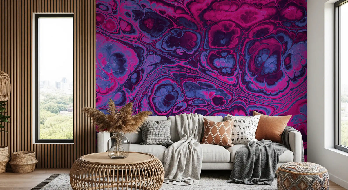 Neon Pink Blue Marble Abstract Waves Wall Mural