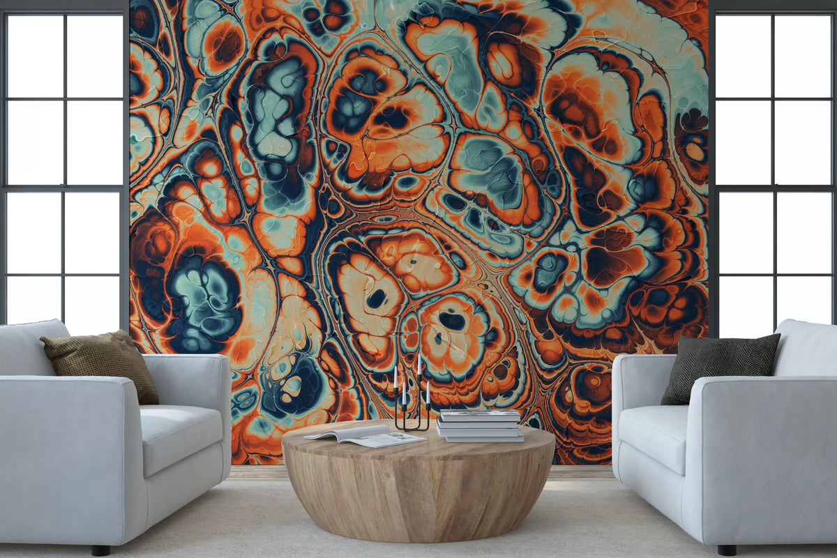 Ocean Fire Marble Abstract Wall Mural