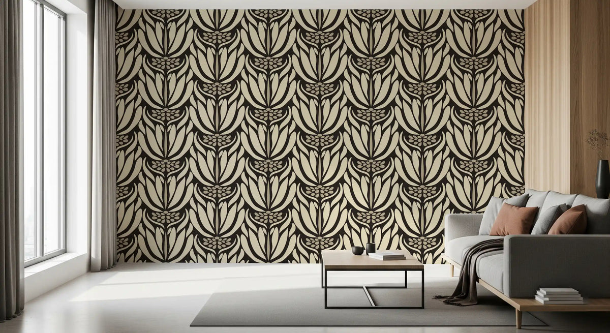 Cream and Charcoal Botanical Symmetry Wallpaper⁠