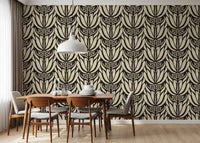 Cream and Charcoal Botanical Symmetry Wallpaper⁠