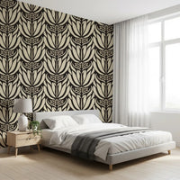 Cream and Charcoal Botanical Symmetry Wallpaper⁠