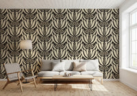 Cream and Charcoal Botanical Symmetry Wallpaper⁠