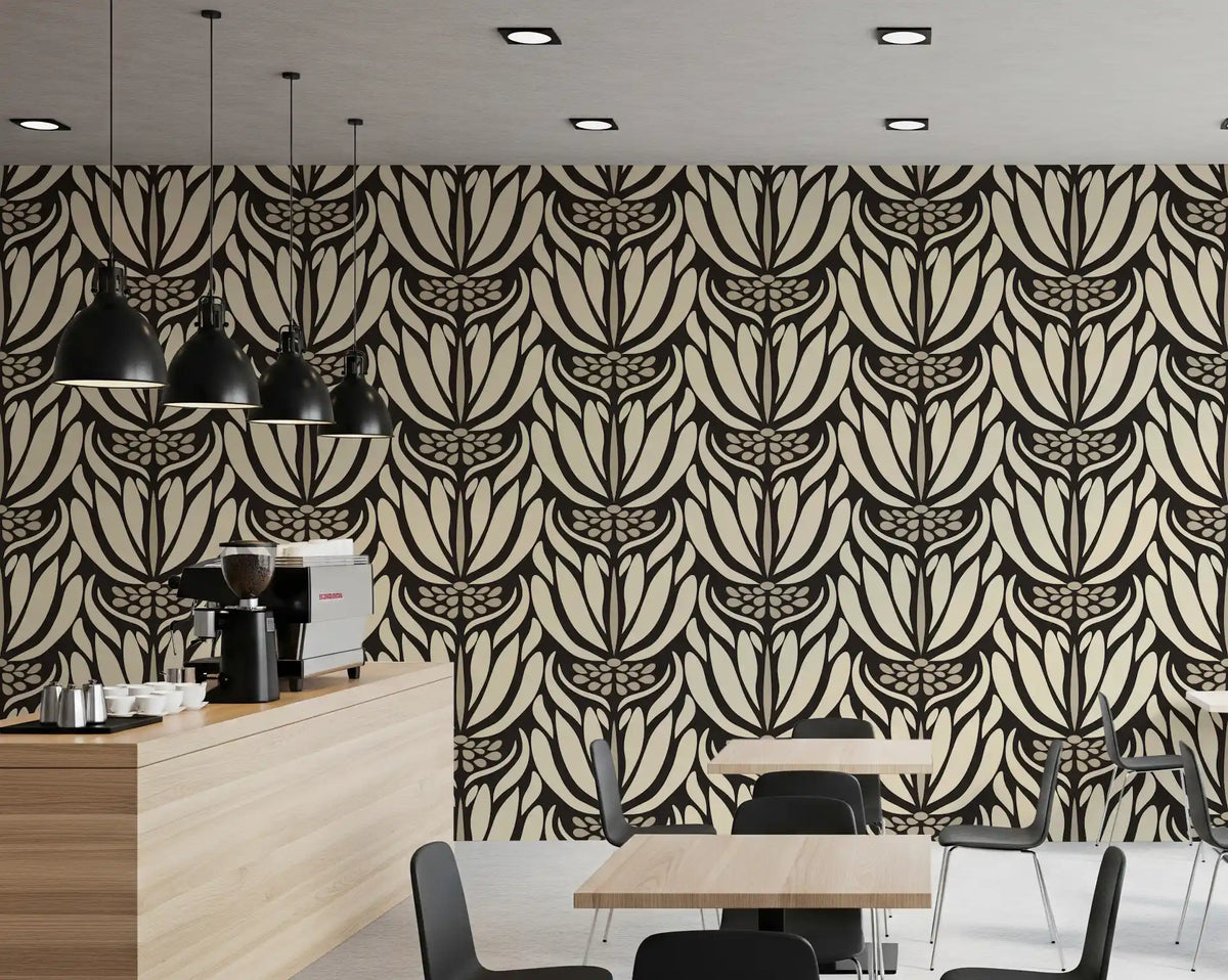 Cream and Charcoal Botanical Symmetry Wallpaper⁠
