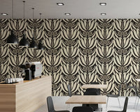 Cream and Charcoal Botanical Symmetry Wallpaper⁠