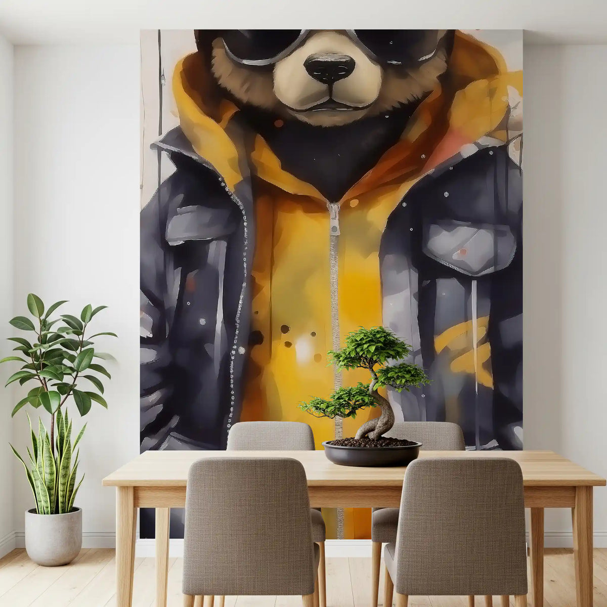 Cool Aviator Bear in Hoodie Wall Mural