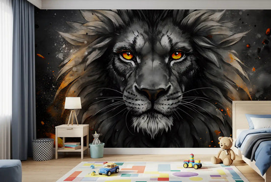 Black Lion Face Wall Mural