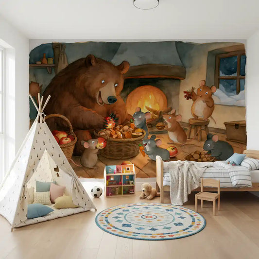 Woodland Friends Bear With Mice In Cozy Cottage Pantry Adventure Scene Wall Mural