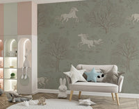 Magical Unicorn Dreamland – Sage Green Wall Mural Wall Mural