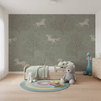 Magical Unicorn Dreamland – Sage Green Wall Mural Wall Mural