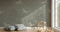 Magical Unicorn Dreamland – Sage Green Wall Mural Wall Mural