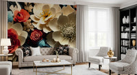 3D Flowers  Coral and Cream Wall Mural