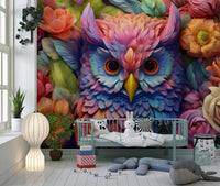 Vibrant Floral Owl Portrait Wall Mural