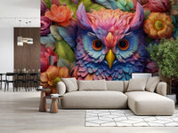 Vibrant Floral Owl Portrait Wall Mural