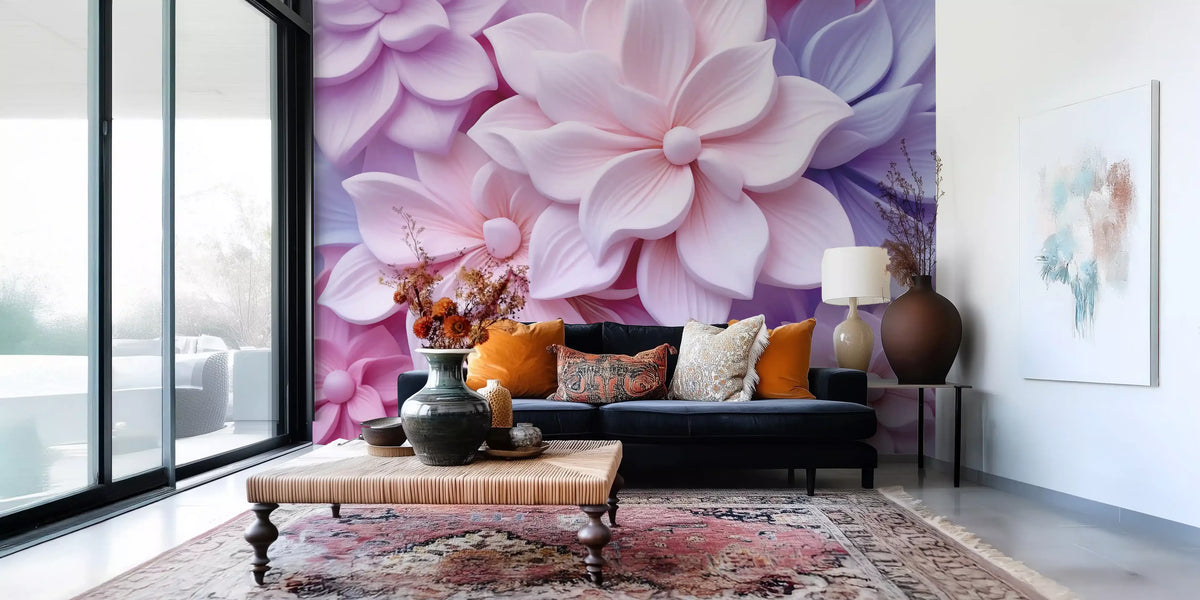Soft Pastel 3d Flowers Wall Mural