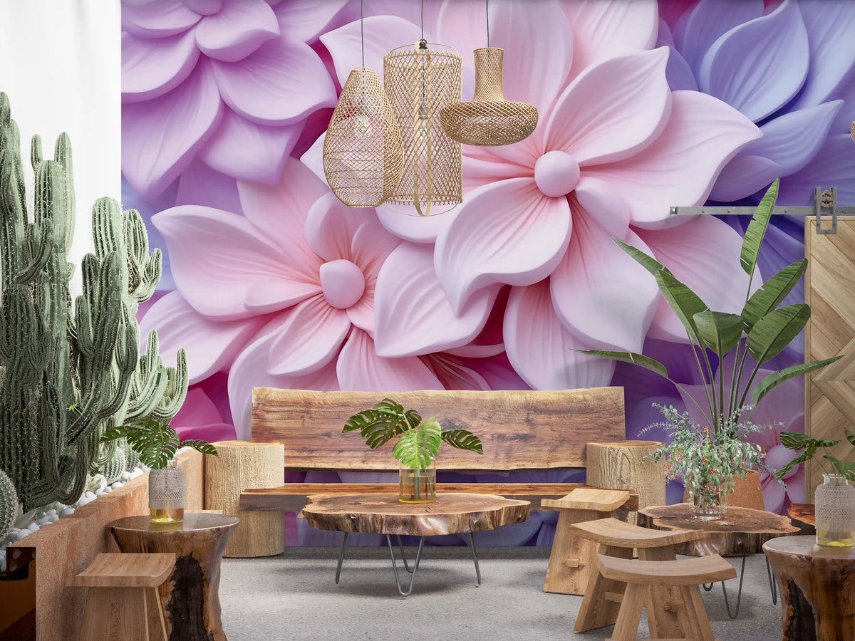 Soft Pastel 3d Flowers Wall Mural