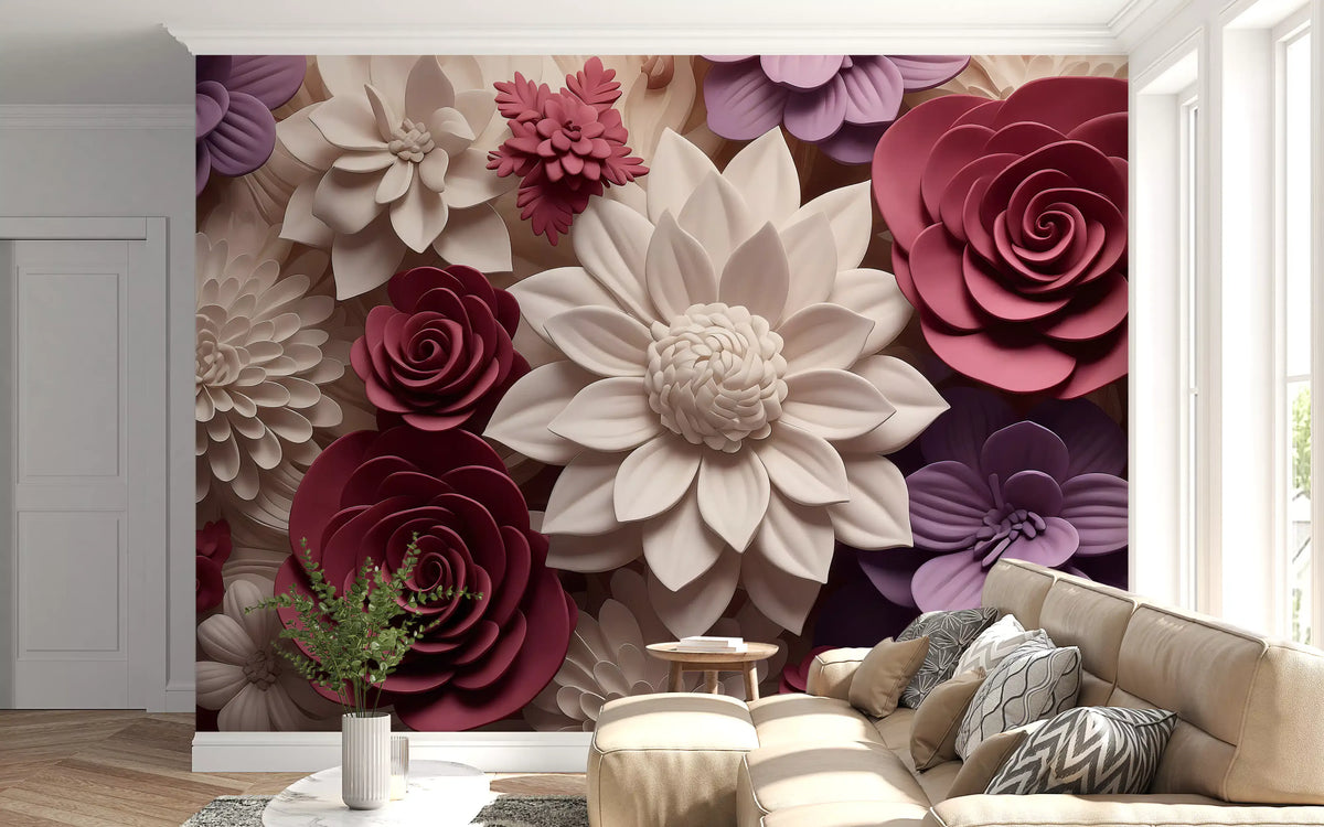 3d  Floral Blooms Wall Mural