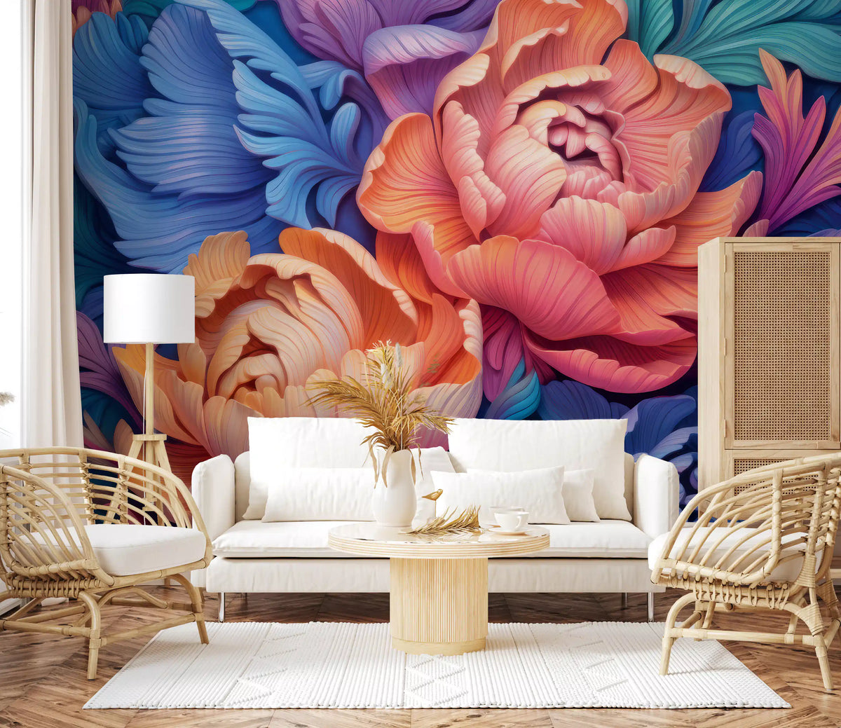 Vibrant Peony Bloom Artistic Mural Wall Mural