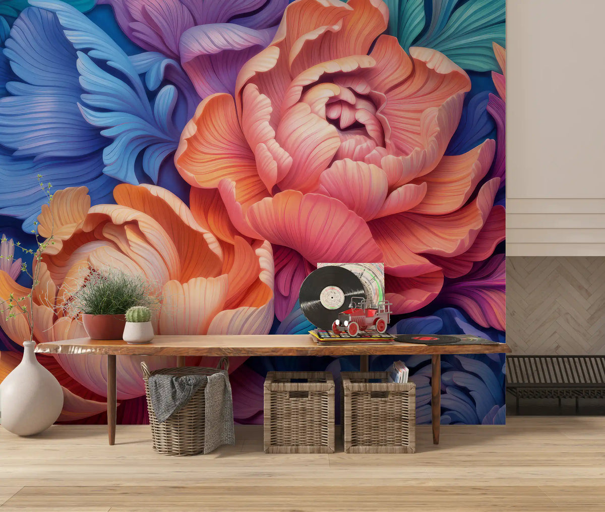 Vibrant Peony Bloom Artistic Mural Wall Mural