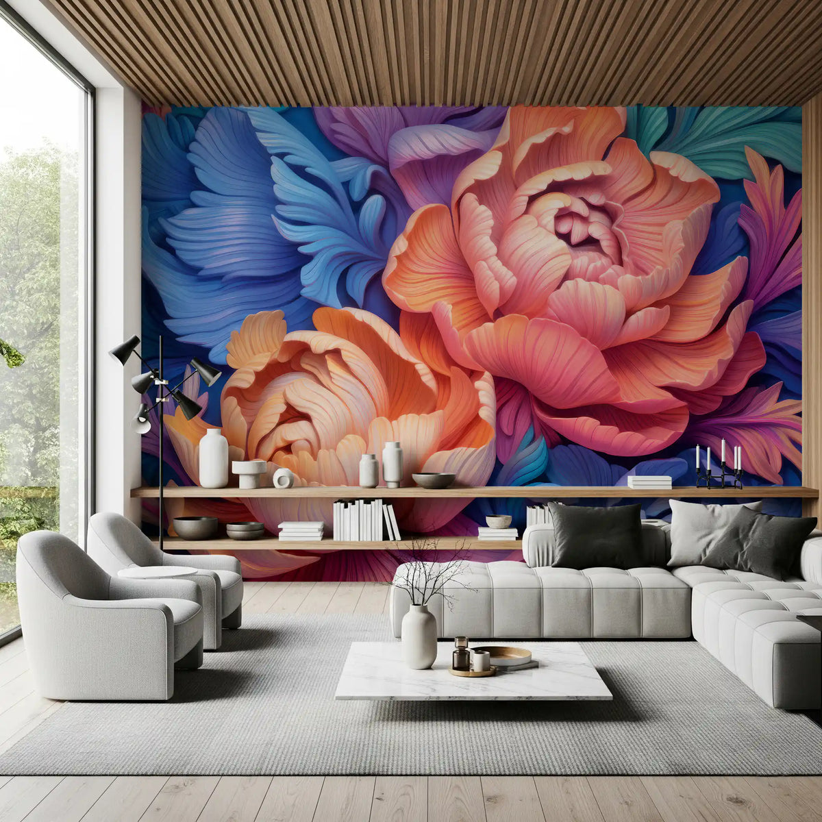 Vibrant Peony Bloom Artistic Mural Wall Mural
