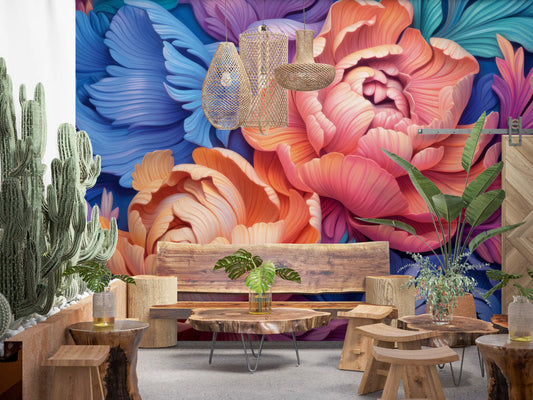 Vibrant Peony Bloom Artistic Mural Wall Mural