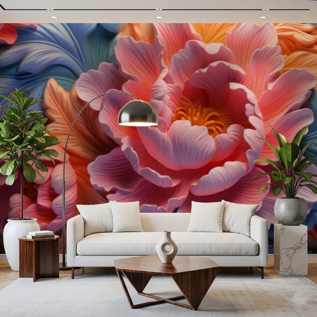 Blush Peony Sculptural Flow Wall Mural