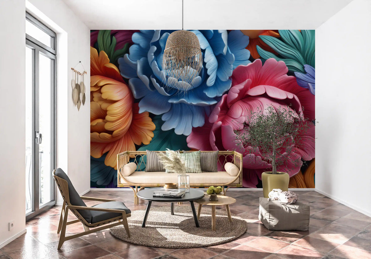 Vibrant Peony Botanical Composition Wall Mural