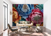Vibrant Peony Botanical Composition Wall Mural