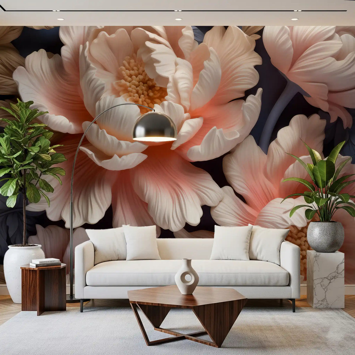 Soft Blush Peony Petals in Bloom Wall Mural