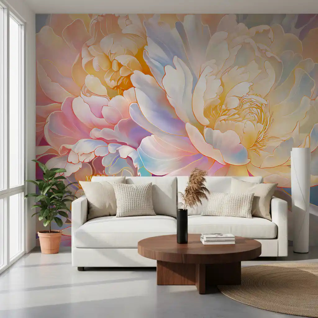 Ethereal Pastel Peony Bloom Wall Mural