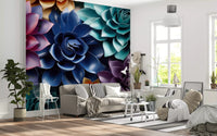 Sculptural Floral Layers in Jewel Tones Wall Mural