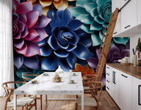 Sculptural Floral Layers in Jewel Tones Wall Mural