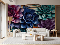 Sculptural Floral Layers in Jewel Tones Wall Mural