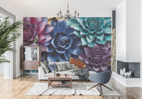 Sculptural Floral Layers in Jewel Tones Wall Mural