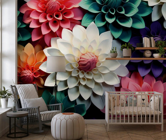 Layered Petal Botanical Abstract Composition Wall Mural